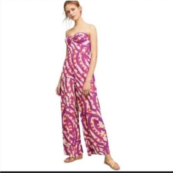 Tracy Reese x Anthropologie Pantsuit Jumpsuit Purple Orange 14 Strapless - Picture 1 of 16